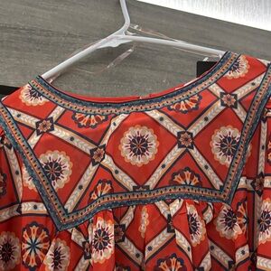 Flying Tomato Orange Geometric Floral Blouse